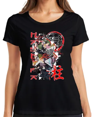 Zdjęcie produktu dla Demon Slayer Kimetsu no Yaiba Anime Characters Gift Grunge Ladies T-Shirt, Czarny, M