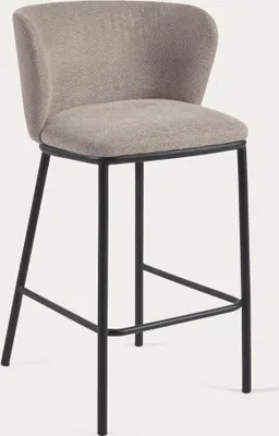 Produktbild von 2er Set Ciselia Hocker aus hellbrauner Chenille Stahlbeine in Schwarz