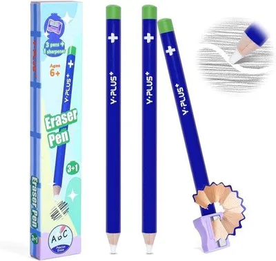 Produktbild von Famanu Radiergummis für Kinder, 3 Stück Radiergummis im Stift-Design mit Anspitzer - Rosa
