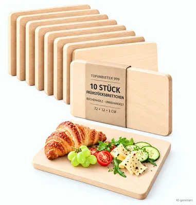 Produktbild von 10er Set Frühstücksbrettchen Holz 22x12 cm Buche Natur unbehandelt Schneidebrett Brettchen