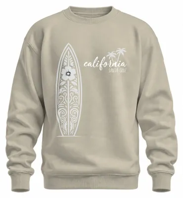 Obrázok produktu pre California Santa Cruz surfy surfovanie palmy pláž vintage uni mikina pulóver, prírodná, M