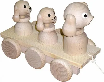 Image de Trois chiens tirant du bois naturel 22cm