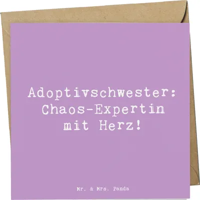 Produktbild von Mr. & Mrs. Panda Grußkarte Spruch Adoptivschwester Chaos - Lavendeltraum - Geschenk, einzigartige Designs, Geschwisterliebe, Humor, Herzensbindung, Glückwunschkarte