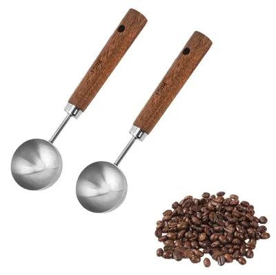 Kaffeemaßlöffel 2er Set, 15 ml, Edelstahl mit Holzgriff