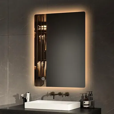 Productafbeelding van Spiegel voor de badkamer met verlichting, 80x60 cm. Badkamerspiegel met 3 lichtkleuren, dimbaar. Wandspiegel met touchbediening, anti-condensfunctie en automatische uitschakeling na 3 uur