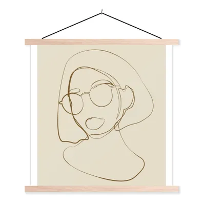 Produktbild von MuchoWow® Textilposter Frau - Linienkunst - Minimalismus 120x120 cm mit holzfarbenen Rahmen - Textil-Poster