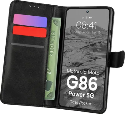 Produktbild von Handyhülle mit Klappe für Motorola Moto G86 Power 5G, Bizon Case Pocket, Schwarz