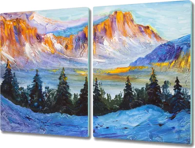 Produktbild von Coloray Hackbrett Kochplattenabdeckung Herdabdeckplatte 2x40x52 cm Schneidebrett Küchenbrett - Winter Schnee Baum nach oben