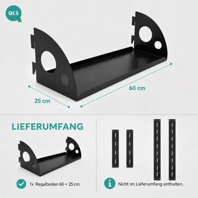 Produktbild von QLS Regalboden 60 x 25 cm aus Stahl für modulares Regalsystem Schwarz 11492, KI-generiertes Bild