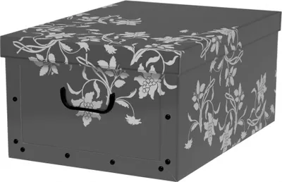 Produktbild von XXL Dekokarton mit modernem Muster "Barock Blumen Grau" - Maße: ca. 51 x 37 x 24 cm