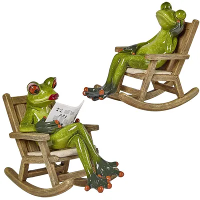 Immagine prodotto di formano, set di 2 rane sedute su una sedia a dondolo, altezza 15 cm, figure decorative dipinte a mano