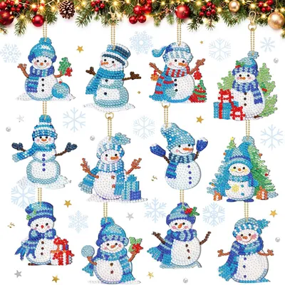 Produktbild von Diamond Painting Weihnachten Anhänger 12 Stück - Schneemann Anhänger - 5D DIY Weihnachtsdeko Bastelset - Christbaumschmuck für Weihnachtsbaum - B