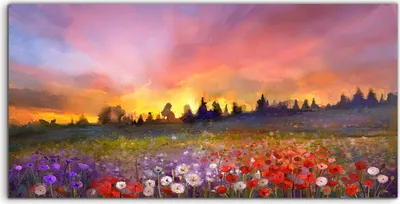 Produktbild von Coloray Acrylbild 140x70  Wandbild Acrylbilder Mohn Blumen Löwenzahn Gänseblümchen