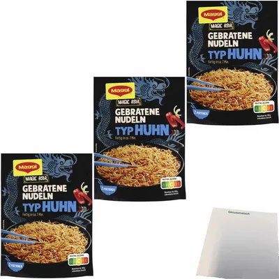 Produktbild von Maggi Gebratene Nudeln mit Huhn 3er Pack (3X121g Beutel) + usy Block