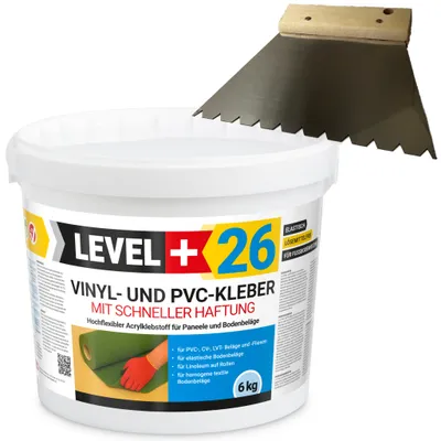 Produktbild von Vinylkleber PVC LVT CV Paneele Schnelle Haftung 6kg+B11 Dreieckzahnung L+26