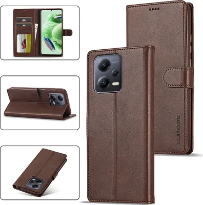 Image de Etui pour Xiaomi Redmi Note 12 Pro+, étui en cuir avec fermeture magnétique et support, étui de protection Marron