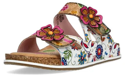 Produktbild von Laura Vita Damen Pantolette Leder Zweiriemer mit Blumenmuster Brcyano 32, Größe:39 EU, Farbe:Beige