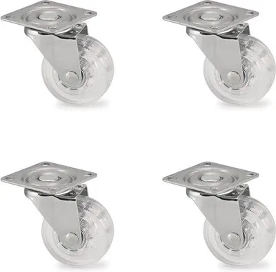 Produktbild von Set aus 4 stummen Gummi-Rollschuhen 50 mm mit Schraubplatte - Kipprollen für Innen und Außen