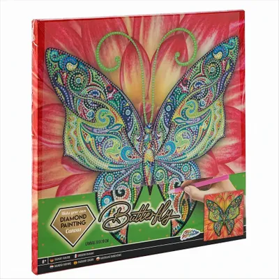 Produktbild von Diamantmalerei auf Leinwand: Schmetterling, 30 x 30 cm