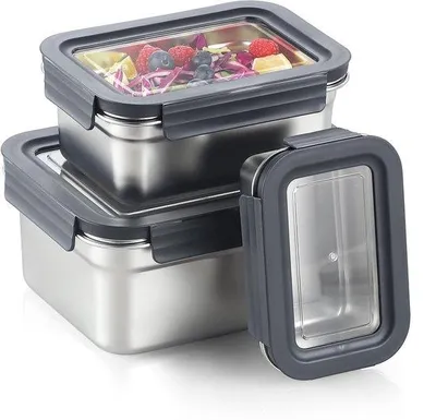 Immagine prodotto di Contenitori per il pranzo in metallo impilabili (450 ml + 1100 ml + 2500 ml), a tenuta stagna, contenitori Bento in metallo