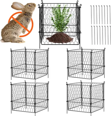 Produktbild von VEVOR 4er-Pack Tier- und Pflanzenschutz, 13,5" x 13,5" Draht-Pflanzenschutz, Outdoor-Pflanzen-, Blumen- und Gemüsepflanzenkäfig, 16-teiliges Metallgeflecht