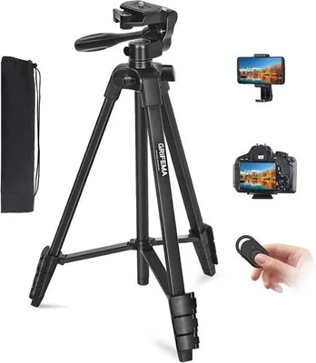 Zdjęcie produktu dla Ręczny statyw do smartfonów z pilotem do telefonu komórkowego i aparatu fotograficznego – 140 cm, lekki (2,5 kg), aluminiowy, czarny