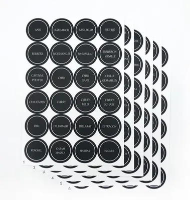 Produktbild von Gewürzetiketten 144 Stück, für Küche, selbstklebend, rund, wasserdicht, schwarz, 35 x 35 mm