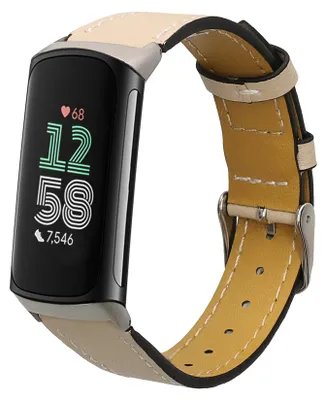 Obrázek produktu pro kwmobile Náramek z pravé kůže pro Fitbit Charge 6 / Charge 5 – náhradní náramek pro fitness tracker – výměnný náramek pro chytré hodinky – béžový