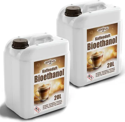 Zdjęcie produktu dla Bioetanol 96,6% 40L | Bioalkohol Kawowy Zapach 96,6% 2x20L | Bioetanol do kominka, kominek stołowy, kominek na bioetanol | Bioetanol Kawowy Zapach | Czyste spalanie, bez dymu, żywy i stabilny płomień