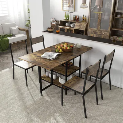 Produktbild von Klapptisch Esstisch klappbar, Industriedesign Küchenisch, Stahlgestell Spanplatte, Rustikal-Braun | 140 x 80 x 75 cm | 2–6 Personen | 2 Ablagefächer