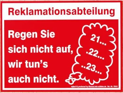 Produktbild von Spaßschild - Reklamationsabteilung - 309043 - Gr. ca. 20 x 15 cm