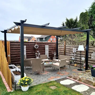 Produktbild von PURPLE LEAF Aluminium Pergola 4x3 m Schiebedach, Wasserdicht, UV-Schutz, Beige
