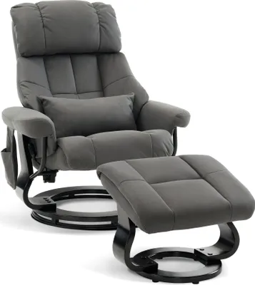 Produktbild von M MCombo Relaxsessel mit Hocker, Drehbare Fernsehsessel mit Liegefunktion, Moderner TV-Sessel Stuhl für Wohnzimmer, mit Kissen & Seitentasche, ohne Massagefunktion, Mikrofaser, 9066 (Grau)