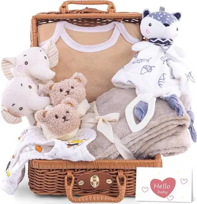 Produktbild von Famanu Geschenkeset für Neugeborene - Romper, Handtücher und Rassel