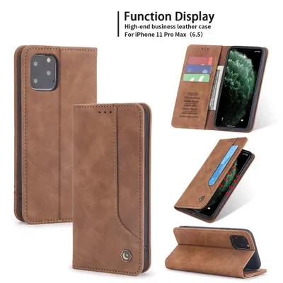Obrázek produktu pro RetroPolyuretankožené pouzdro pro iPhone 11 Pro Max peněženkový design pouzdro s držákem na karty a stojánkem Hnědý