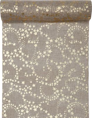 Tischläufer Jute Look Weihnachten Sterne in Hellbraun / Gold, 28 cm x 3 m