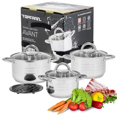 Produktbild von Edelstahl Topfset 7-teilig TOPFANN AVANT 3 Kochtöpfe mit Glasdeckel Induktion