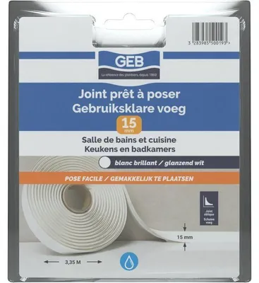 Obrázek produktu pro GEB Samolepicí těsnicí páska, 15 mm x 3,35 m, bílá, pružná, voděodolná, odolná proti plísním
