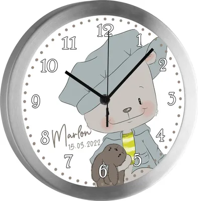 Produktbild von Kinderzimmer Funkwanduhr, Funkuhr Wanduhr Kinder, Bär Leo 25 cm