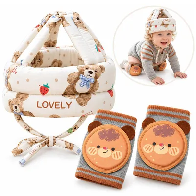 Produktbild von Kopfschutz Baby mit Knieschonern, Schutzset für 6–36 Monate, weich & atmungsaktiv, rutschfest, verstellbar, für Krabbeln und Laufenlernen