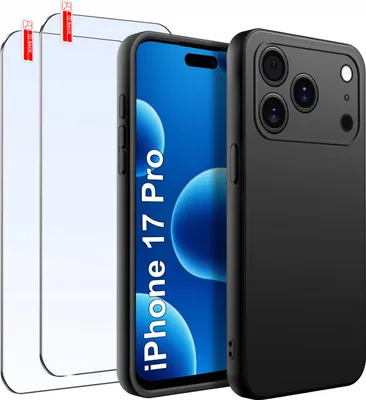 Produktbild von SET iPhone 17 Pro Hülle | Mattes Schwarzes Silikon Slim + 2 STÜCK GLAS