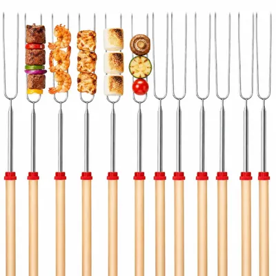 Imagen del producto de Brochetas de acero inoxidable, juego de 12 unidades, telescópicas de 31 a 81 cm, para fogatas