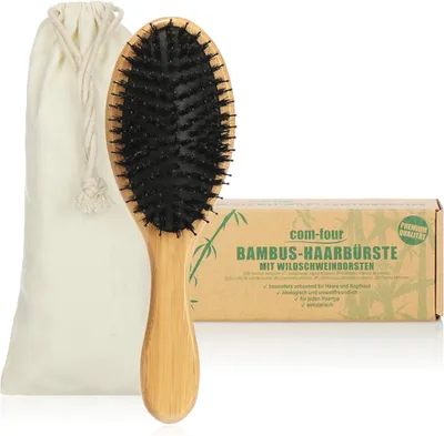 Produktbild von Haarbürste, nachhaltige Paddelbürste aus Bambus, mit Schweinehaar, für alle Haartypen, 1 Stück