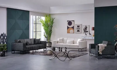 Produktbild von Sitzgruppe/Sofa Set - Wohnzimmergarnitur "Sia" 3+3+1-Anthrazit/Beige
