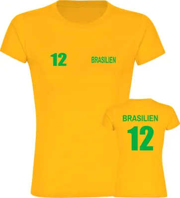 Produktbild von multifanshop Damen T-Shirt - Brasilien - Trikot Nummer 12, gelb, Größe XXL