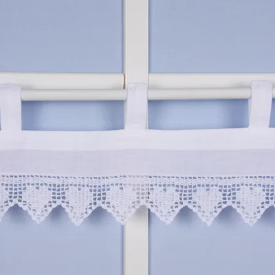 Produktbild von Häkelspitze Häkelgardine Panneaux Herzchen mit Schlaufen weiß 125x15cm