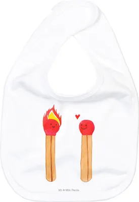 Produktbild von Mr. & Mrs. Panda Lätzchen Streichhölzer - Weiß - Geschenk, Freundin, Schlabberlatz, Liebesbeweis, Liebesgeschenk, Für Babys, Spucklätzchen, Sabberlätzchen, Sabber