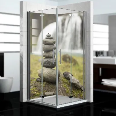 Produktbild von dedeco Eck-Duschrückwände Aluminium wasserfest Motiv: Zen V5, 2 x 90x200x0,3cm, Badrückwand, Fliesenersatz fugenlos Wandverkleidung Wandpaneele,  Germany