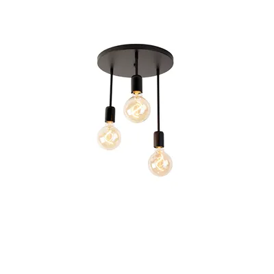 Produktbild von QAZQA - Moderne Deckenleuchte I Deckenlampe I Lampe I Leuchte schwarz 3-flammig - Facil I Wohnzimmer I Schlafzimmer - Stahl Rund - LED geeignet E27