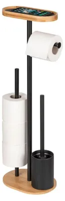 Image de Support pour papier toilette et brosse de toilette avec tablette pour téléphone RIVALTA, 4en1, noir